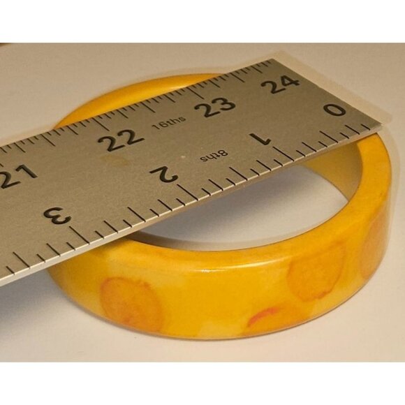 Vintage Butterscotch Bakelite Bracelet Bangle Yellow Poka Dot Retro Jewelry - Picture 3 of 4